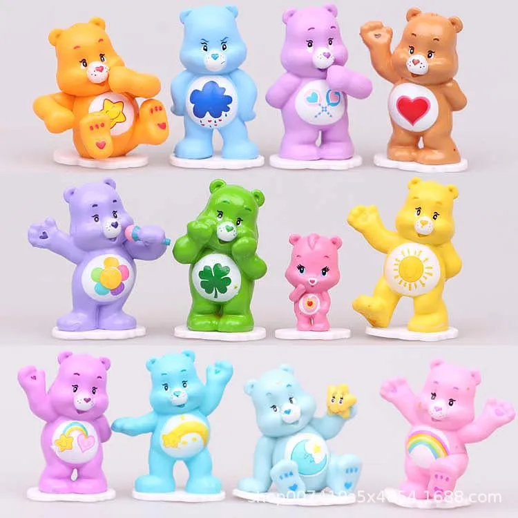 12pcs/set Rainbow Bear PVC Action Figures Cute Care Bears Anime Model Doll Cake Decorations Ornaments Children Gifts