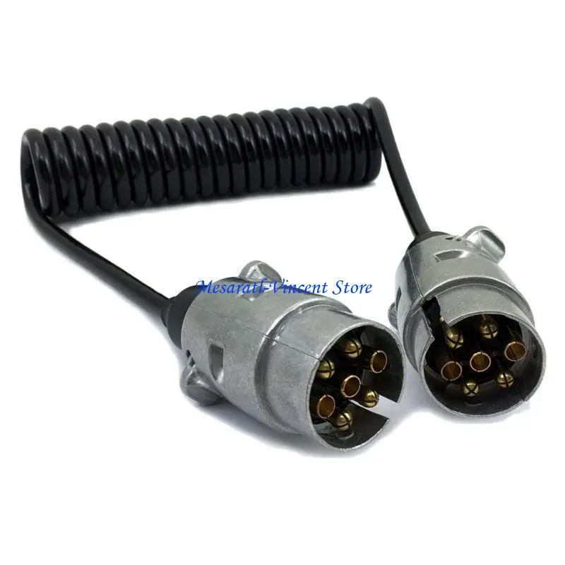 A70F Universal 12V 7 Pin Trailer Plug with 1.5M Spring Cable 7 Pin Power Plug Adapter