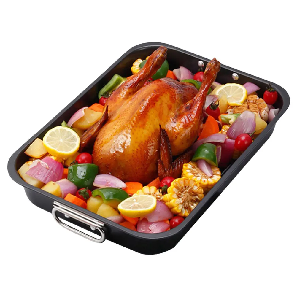 Torrador de aço carbono com rack multifuncional, assadeira espessada, máquina de lavar louça, torrador retangular seguro para bolo diy, frango