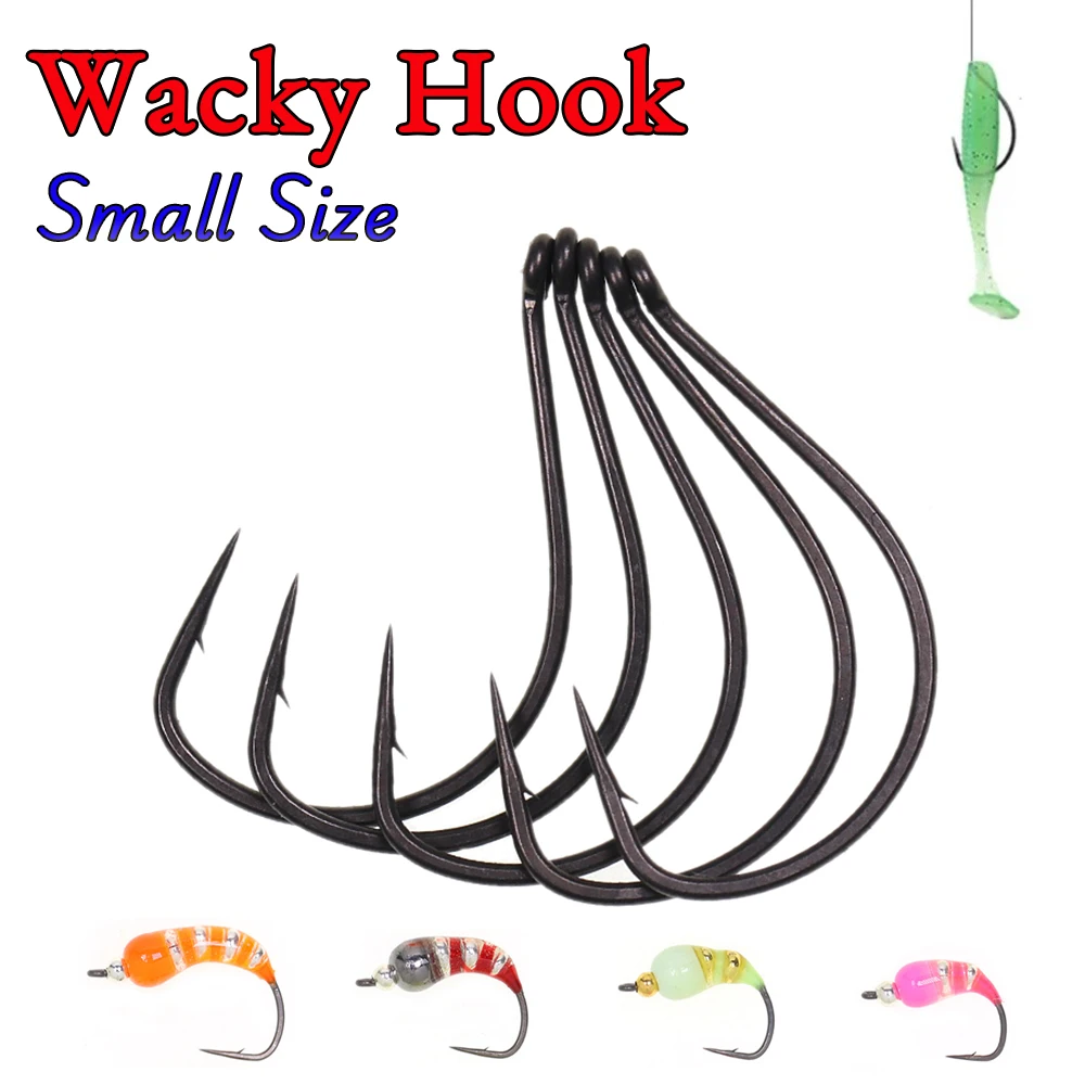 ICERIO Hochkarbon-Stahl Kleiner Wacky-Haken - Fliegenbinden, Garnelen, Nymphen-Angeln - Verschiedene Größen # 4 # 6 # 8 # 10 # 12 - 50 Stück/Box
