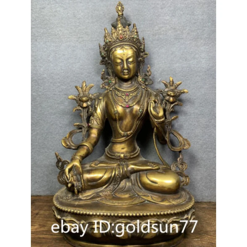 Collect China Tibetan Buddhism bronze inlaid multi treasure Tara Buddha Statue