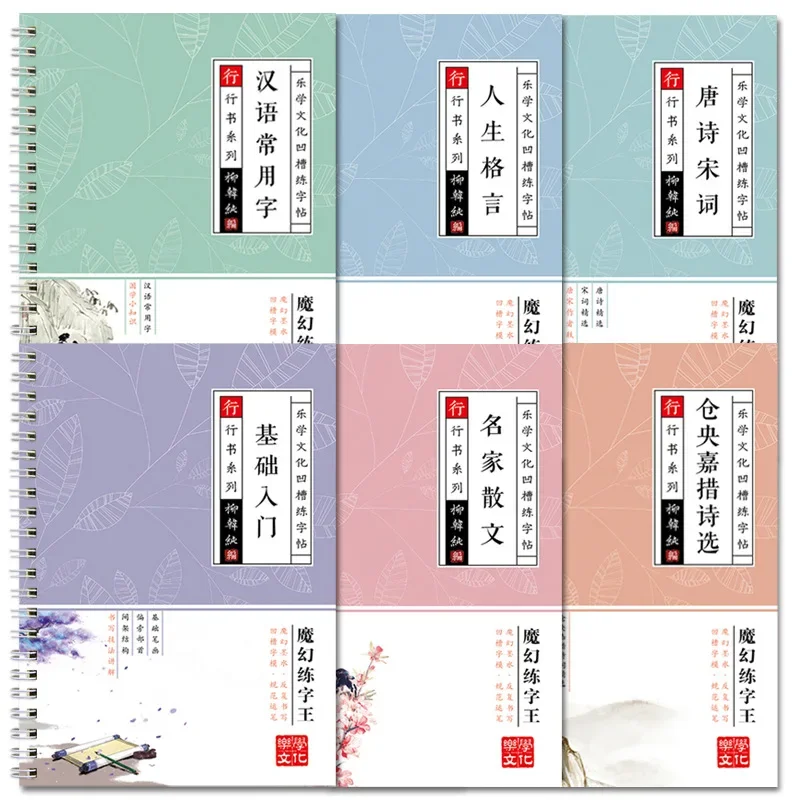 Calligraphy 6Pcs 3D Chinese Characters Reusable Groove Calligraphy Copybook Erasable pen Learn hanzi Adults Art Writing Books