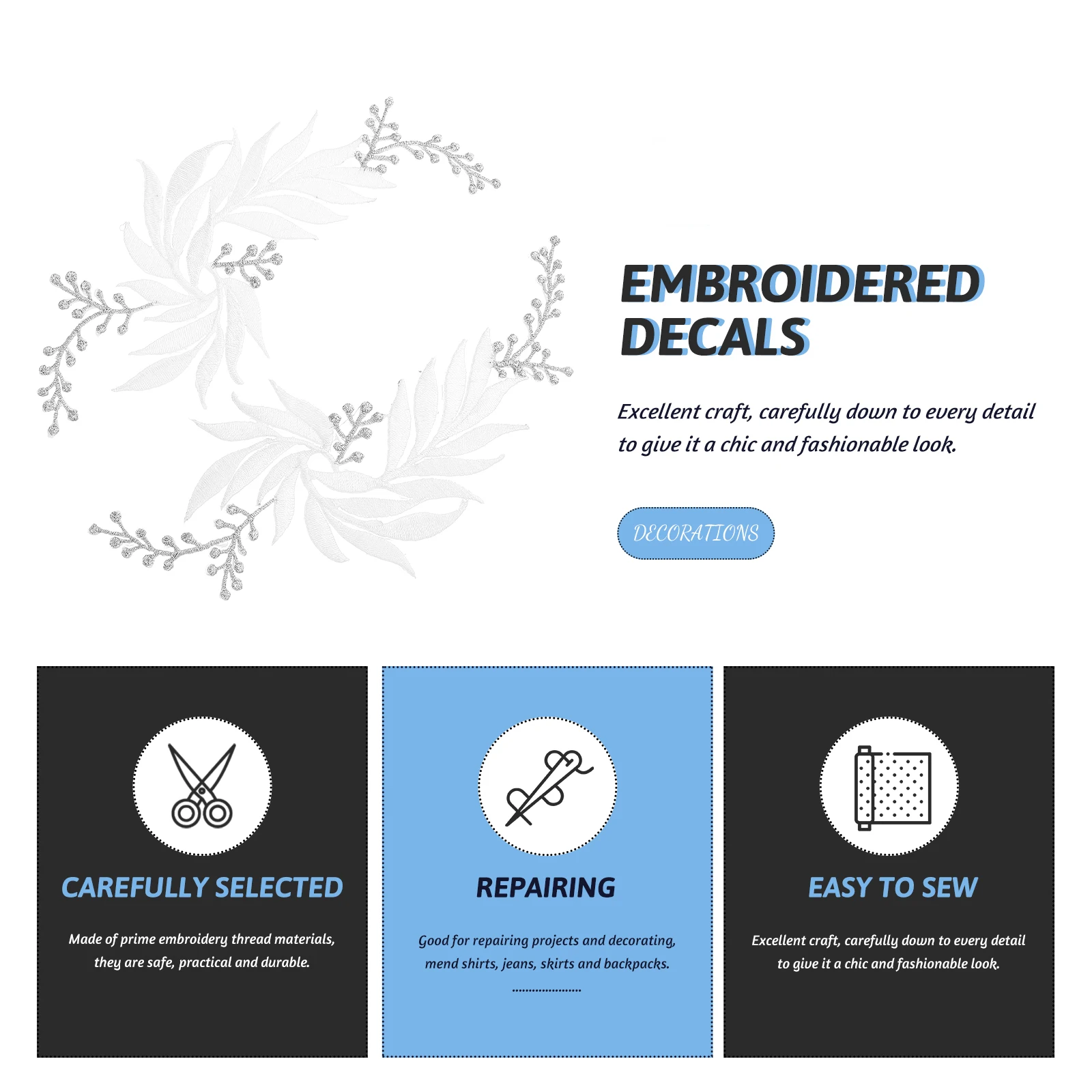 

2Pcs Leaf Design Embroidered Applique Iron on Patch DIY Clothes Repair Garment Decorative Sewing Supplies Embroidery Patches