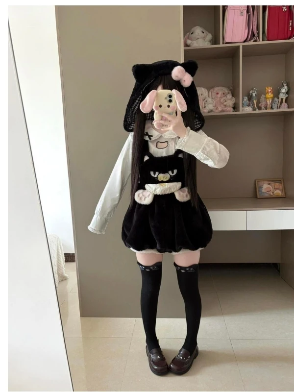 Kawaii giapponese Sle dolce nodo morbido colletto per bambola pantaloni pelosi Set collezione autunnale Faion da donna