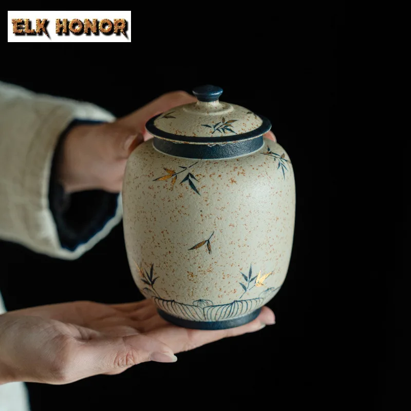 Hand-painted Bamboo Blue and White Flint Red Tea Box Organizer Moisture-proof Storage Tank Containers Tea Caddy Tea Collection