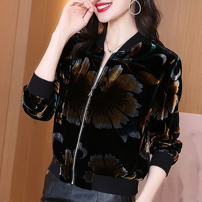 Fashion Loose Spliced Zipper Printed Casual Coats Women Clothing 2023 Autumn New Oversized Korean Tops All-match Commute Jackets