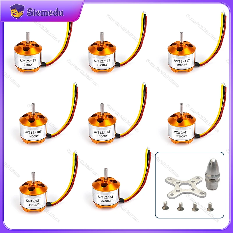 A2212 930kv 1000kv 1200kv 1400 1800 2200 2450 2700kv Brushless Motor 2-3s Lipo 3.17mm Axis For Drone FPV Fixed Wing Crossing UAV