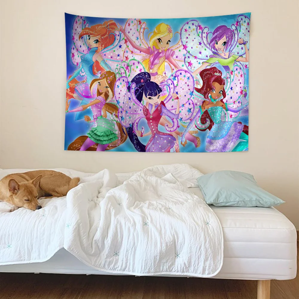 Girl winx壁掛けタペストリー、クラブチャート、ヒッピー、ボヘミアン、div占い、家の装飾