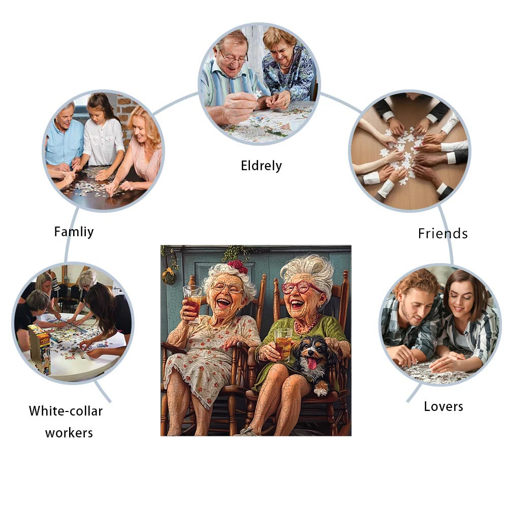 Puzzle in legno di una maggiore vecchia donna, puzzle in legno con pezzi di forma unici per adulti, regalo di Natale Gioco per famiglie Decorazioni per la casa