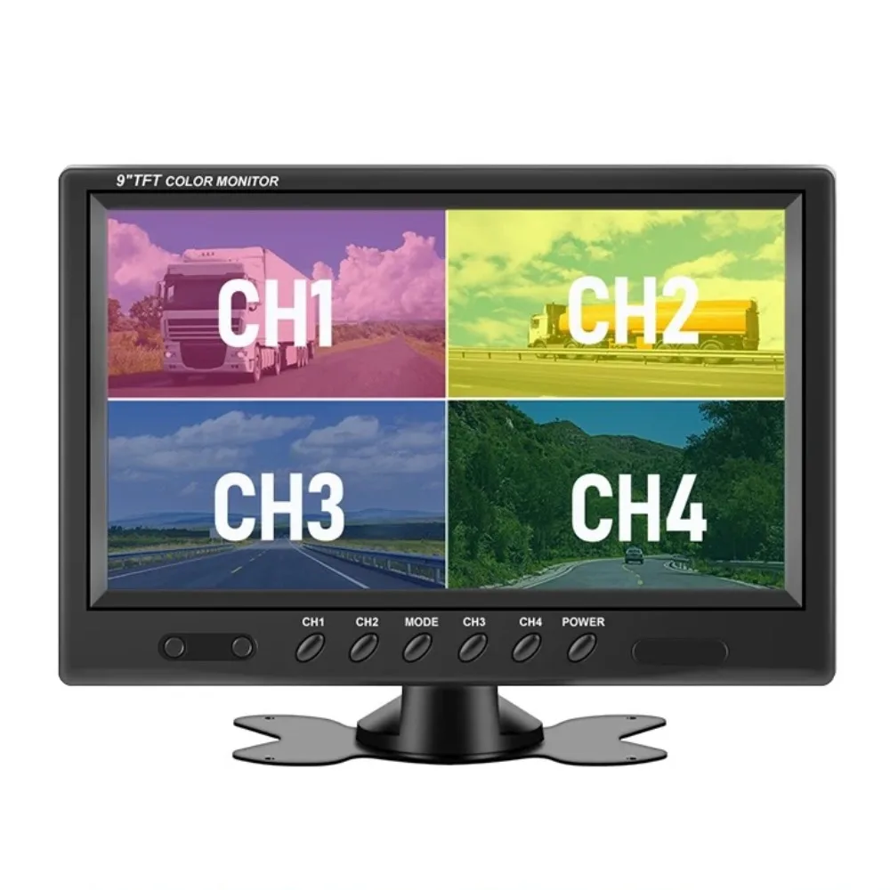 9 Inch Quad Split Screen 4 Channels HD Backup Monitor SAMFIWI Color TFT LCD Vehicle Rear View Reverse Display for Car SUV
