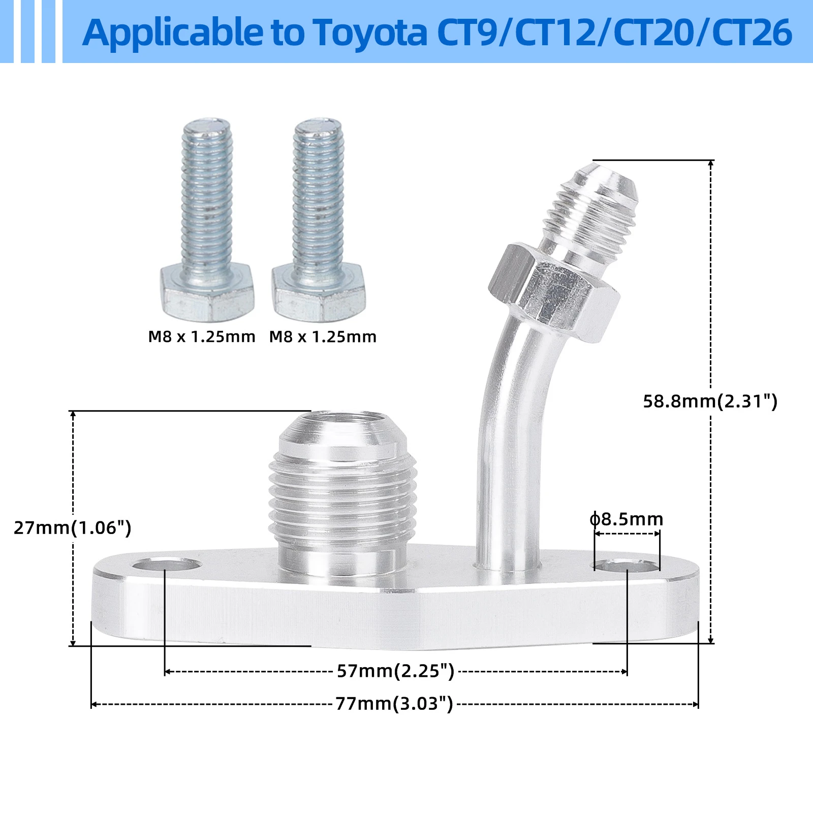 M8 x 1.25มม. เทอร์โบระบายน้ำกลับสำหรับโตโยต้า CT20 CT26 AN4 AN10 AN8