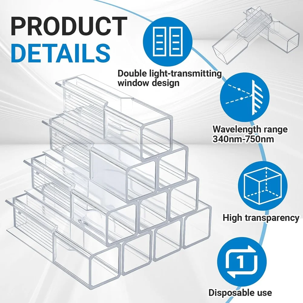 

Полистироловые одноразовые пластиковые кюветы объемом 1,5 мл, 200 шт., с двумя отверстиями для спектрофотометров