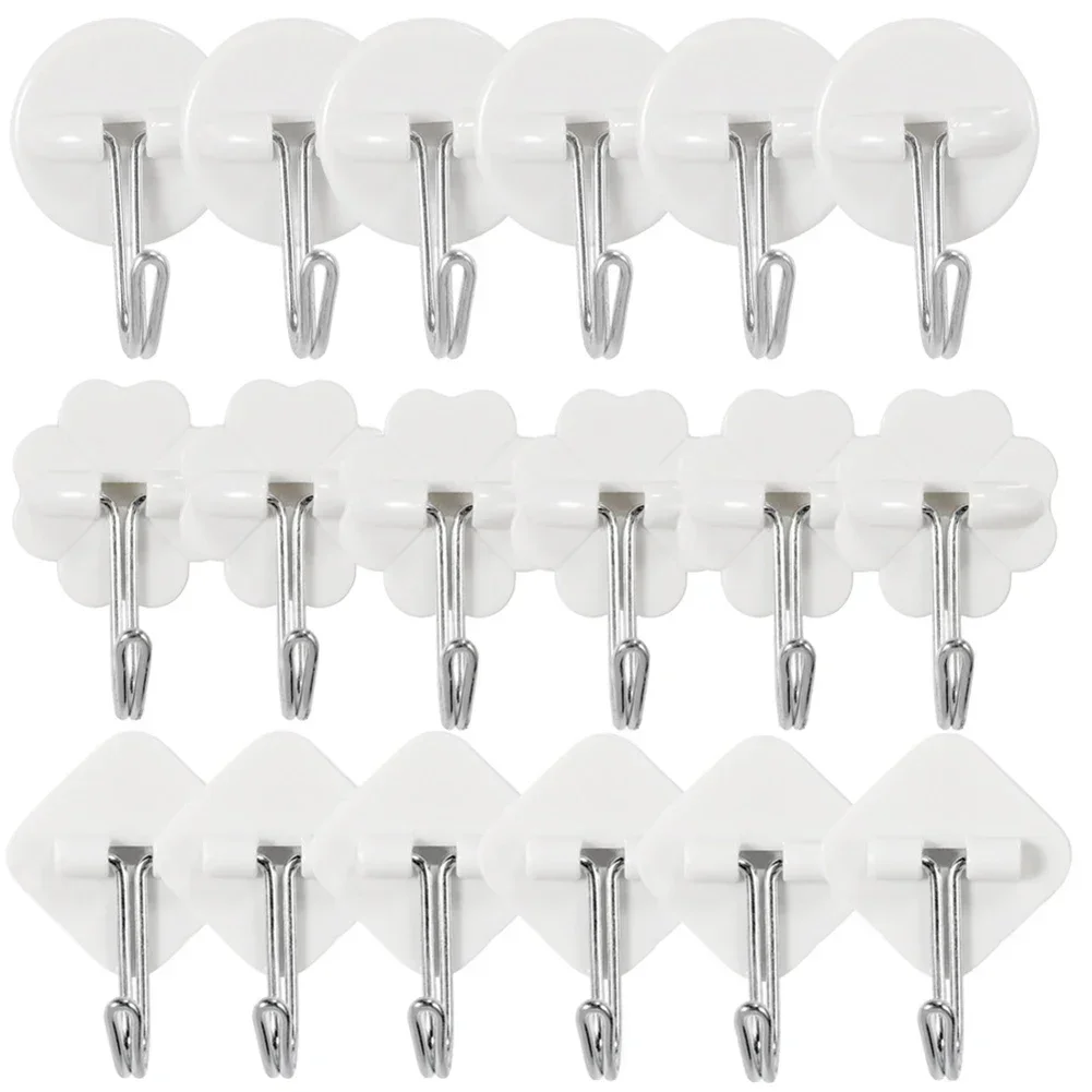 6PCs Strong Adhesive Wall Sticky Hooks 180 Degree Rotating Stick On Hooks For Bathroom Kitchen Key Holder Hanging Shelf 3 Types