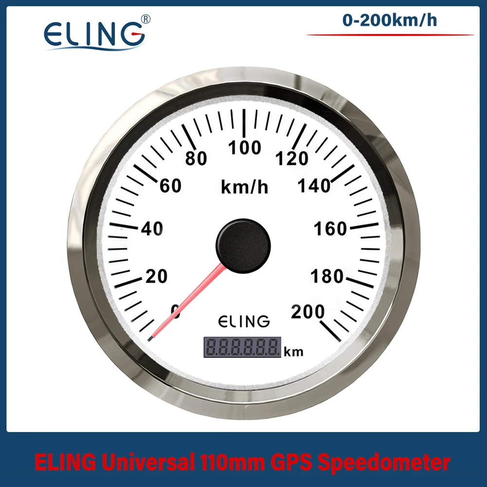 ELING New Universal Waterproof GPS tachimetro contachilometri 0-200 km/h 9-32V 110mm di diametro con retroilluminazione rossa/gialla per auto barca