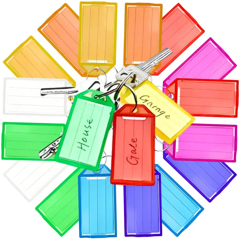15/30/80pcs Bright Random Color Flip‑Open Key Tags Plastic Markers with Rings for Luggage Storage Organizer YMY