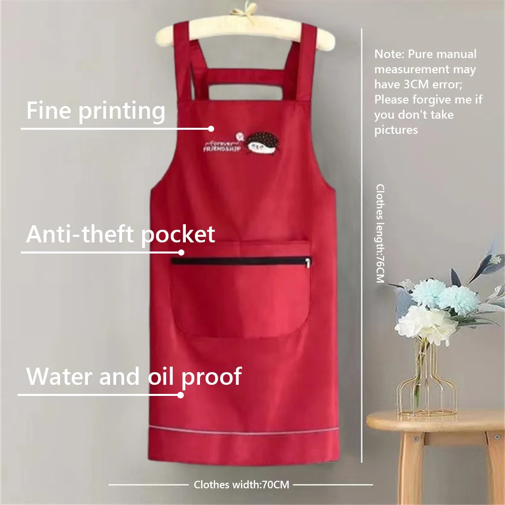 New Thickened Waterproof Apron Double Back Shoulder Fashion Home Kitchen Cooking Printed Gift Men And Women Work Clothes Waist