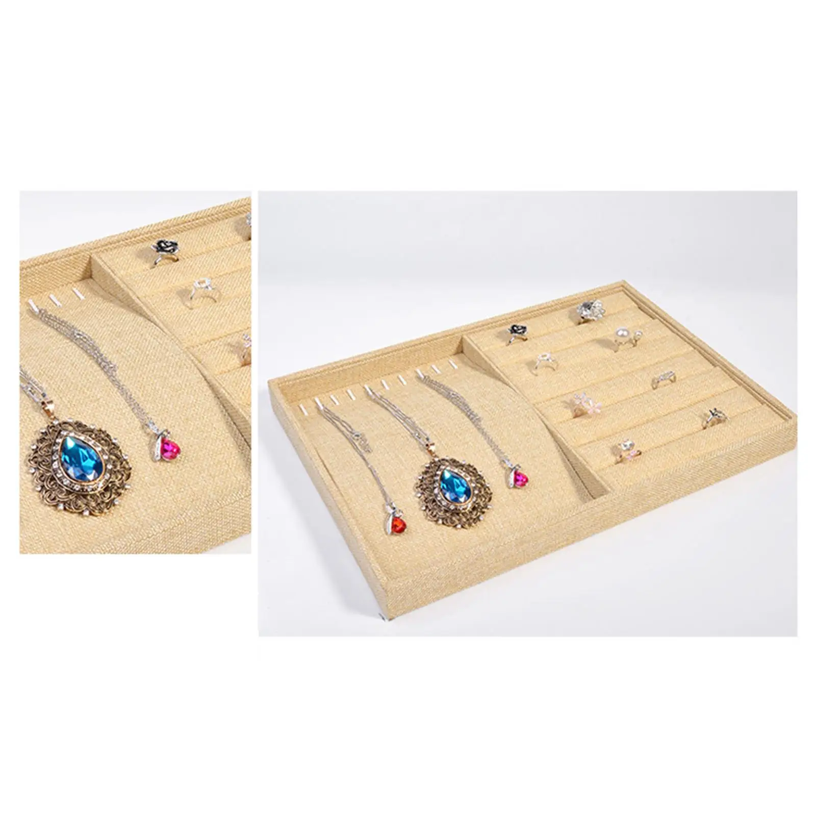 Burlap Jewelry Storage Tray Organizer Box for Rings Necklaces Bracelets Earrings Display Stand Tabletop Holder Showcase Drawer