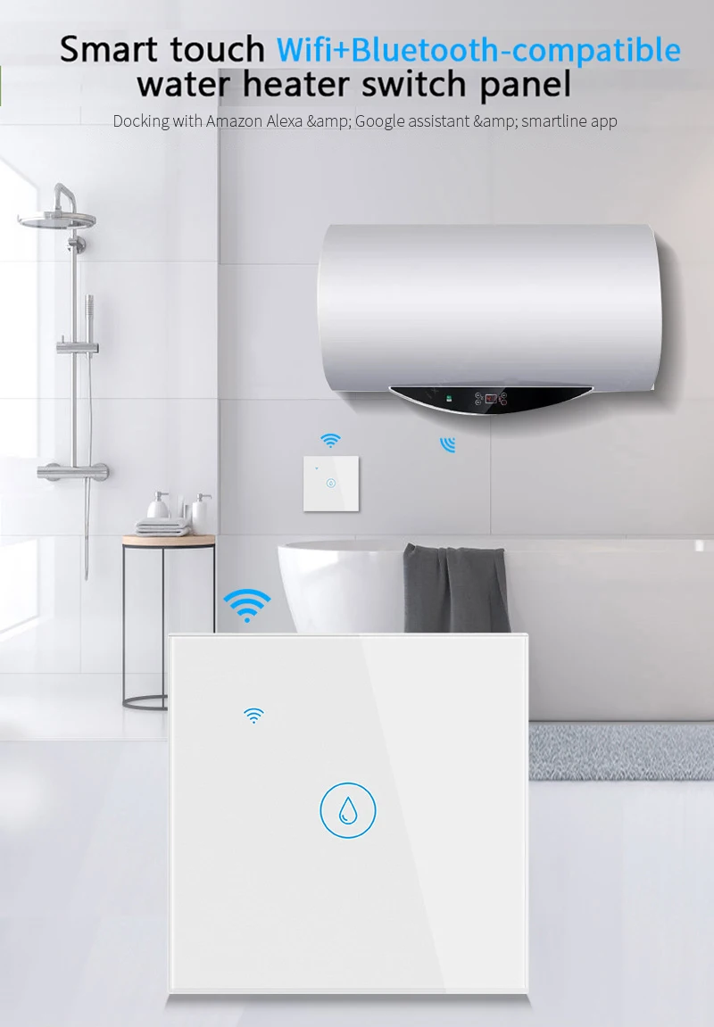 TUYA 20A Water Heater Switch Smart Wifi Touch Wall Switch Timing Remote Control Work With Google Home and Alexa