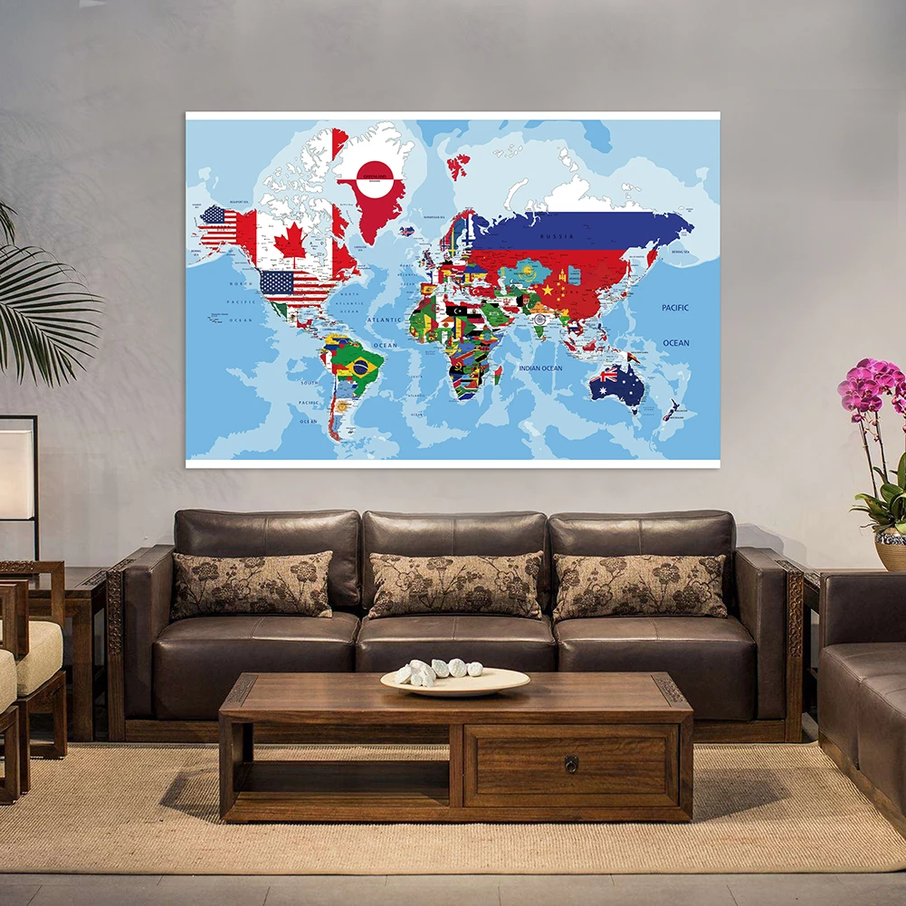 150x100cm The World Map Decorative Hanging Picture Non-woven Canvas Painting Creative Poster Wall Home Office School Supplies