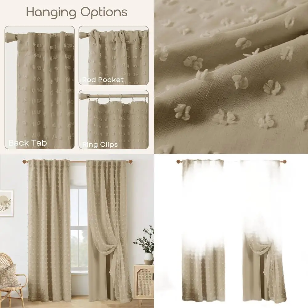 

84-дюймовые нейтральные светло-коричневые шторы в стиле бохо с узором для гостиной, спальни и детской комнаты