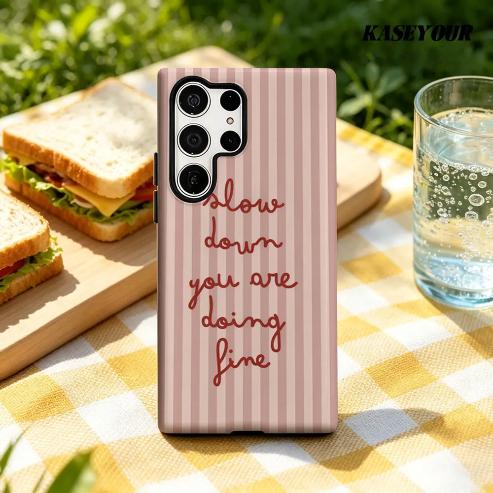 Pink Stripe Slow Life For Samsung Galaxy Phone Case S23 A57 S20 S25 FE S26 Plus S24 Ultra A56 A37 2-IN-1 Shockproof Bumper