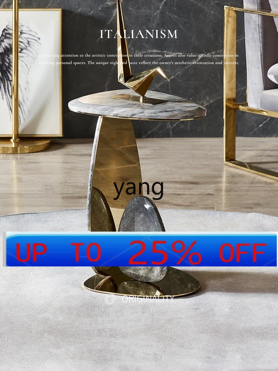 

LMM Modern Simple and Natural Marble Tea Table Minimalist Living Room Removable Stainless Steel Corner Table