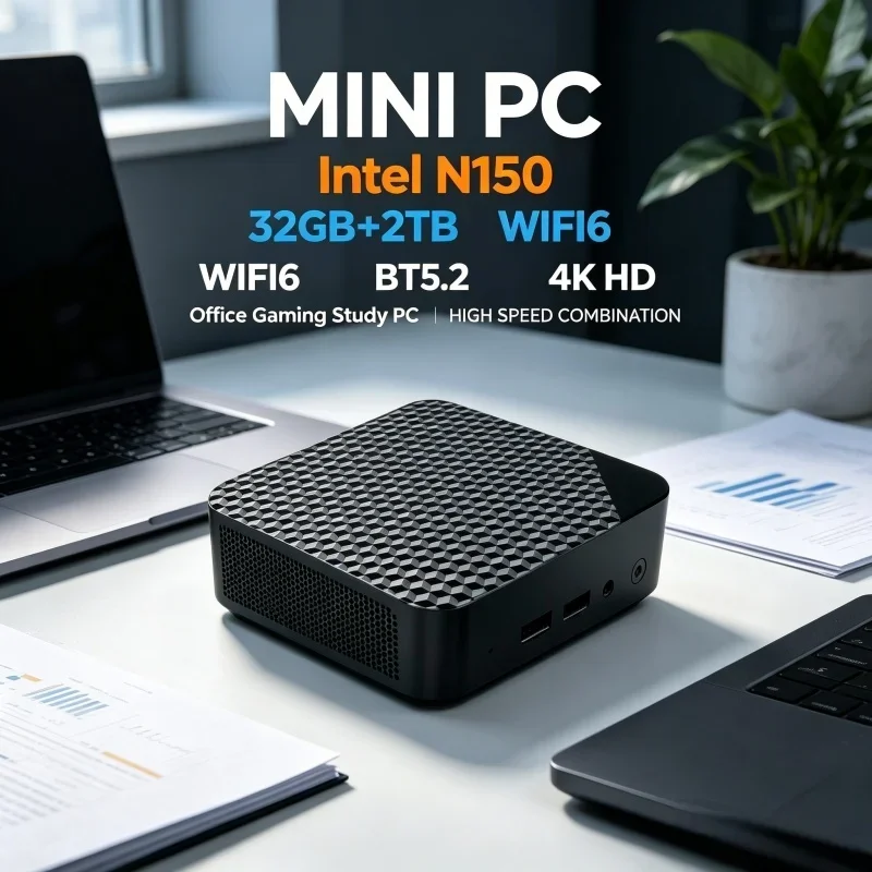 Intel Core N150 Mini PC High‑Performance 32GB RAM 1TB 2TB SSD WiFi6 BT5.2 4K 60Hz HD Gaming Office Study PC, steady‑output