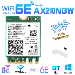 Tri Band WI-FI 6E AX210 M.2 NGFF 5374Mbps Wireless Network Card for Intel AX210NGW 2.4G/5G/6Ghz 802.11ax Bluetooth5.4 Win 10/11