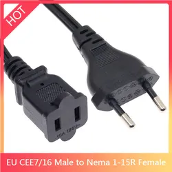 1PCS European 2 Pin Male Plug to USA Female Power Adapter Cable,EU Male to US Nema 1-15R Power Adapter Cord 30cm