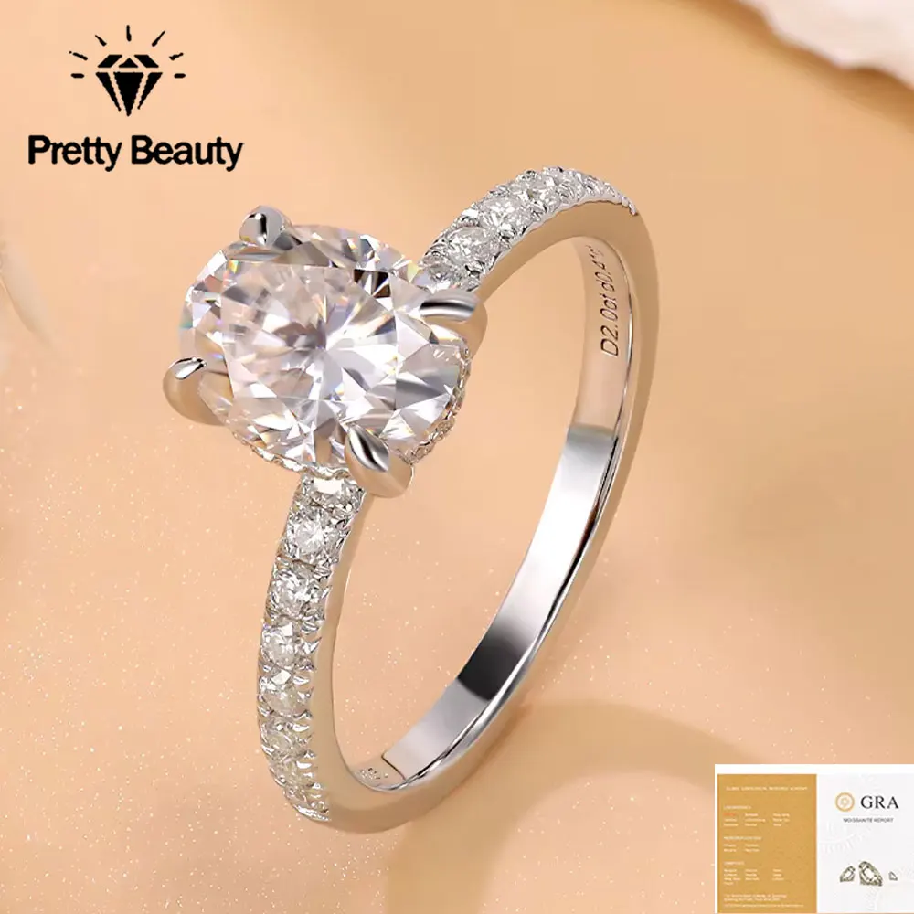 Pretty Beauty 2CT Oval Cut Moissanite Engagement Ring for Women Hidden Halo Pave Band S925 Silver Promise Ring Wedding Jewelry