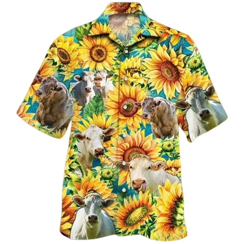 Hawaii Beach Shirts For Men Summer Short Sleeve Male 3D Animals Cattle Print Casual Women Shirt Blouse Mens Designer Clothes