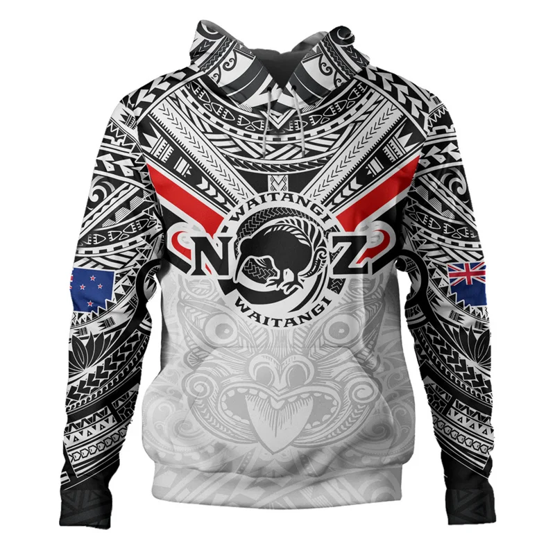 3D Printed Maori New Zealand Hoodie Men's Harajuku Long Sleeve Pullover Sweatshirt Vintage Street Sports Autumn Hoodies Coat