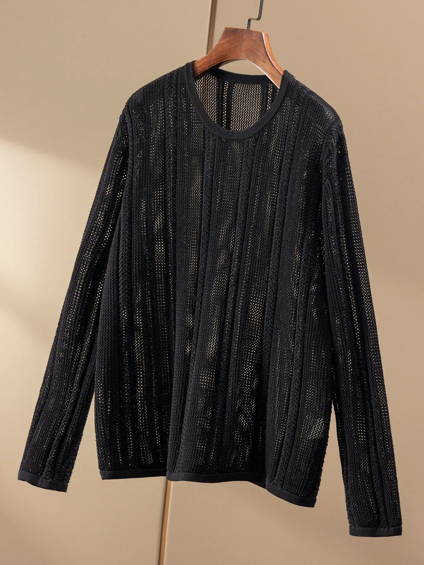 Simple and Casual Pullover Penny Natural Silk Cotton Crew Neck Long Sleeve Hollow Knitted Sweater Women 24W6 view 5
