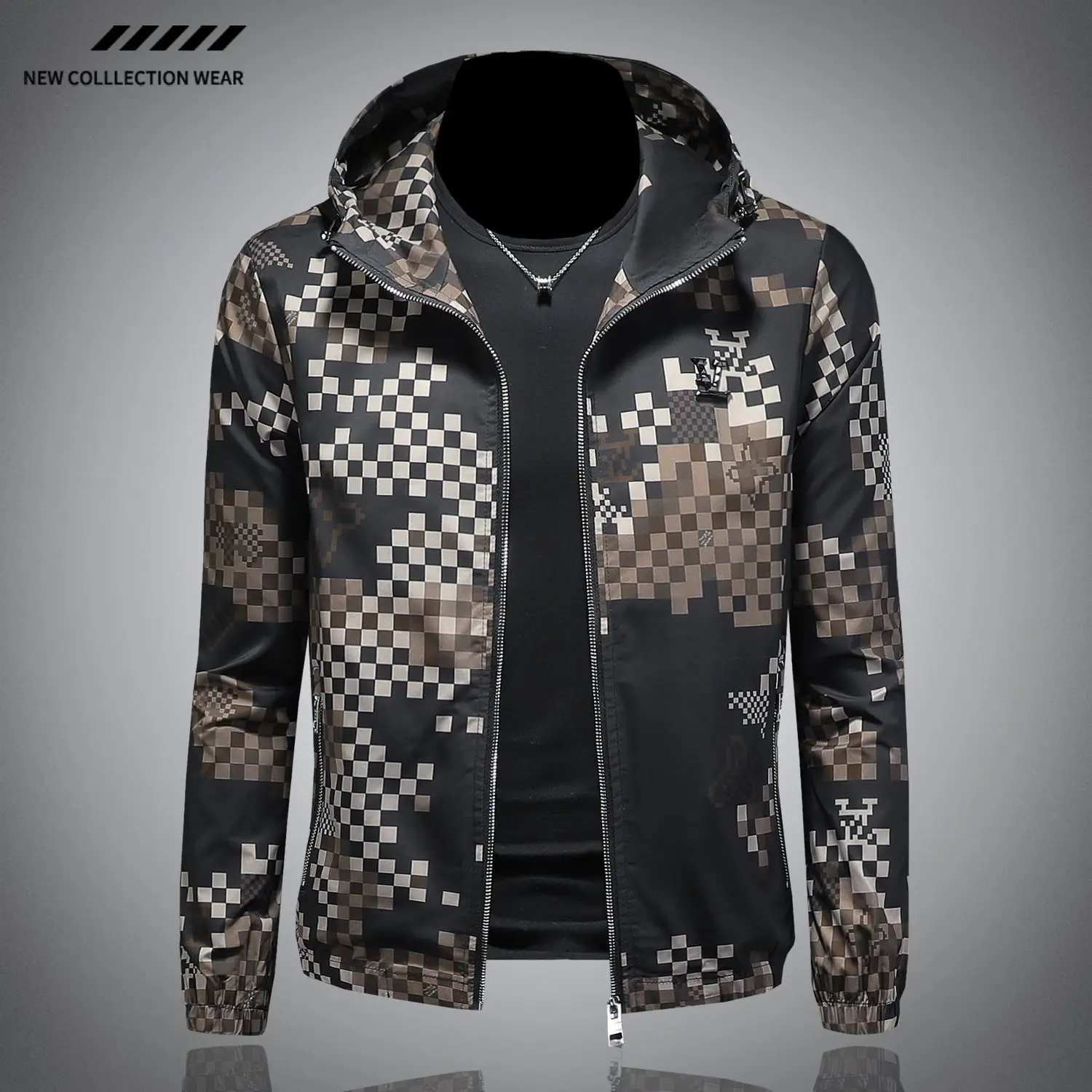 

Модное брендовое мужское новое пальто, мужская красивая высококачественная облегающая повседневная куртка с капюшоном и принтом в клетку, весна и осень