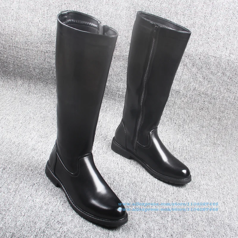 

Men's Knee High Top Boots British Style Side Zipper Boots Stylish Men's Leather Boots Trendy Luxury Handmade Men Shoes