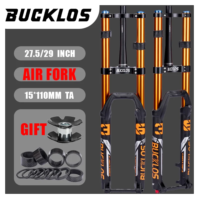 BUCKLOS Double Shoulder MTB Suspension Fork 27.5in 29in 51mm Offset Disc Brake Forks 180mm Travel Mountain Bike Front Air Fork