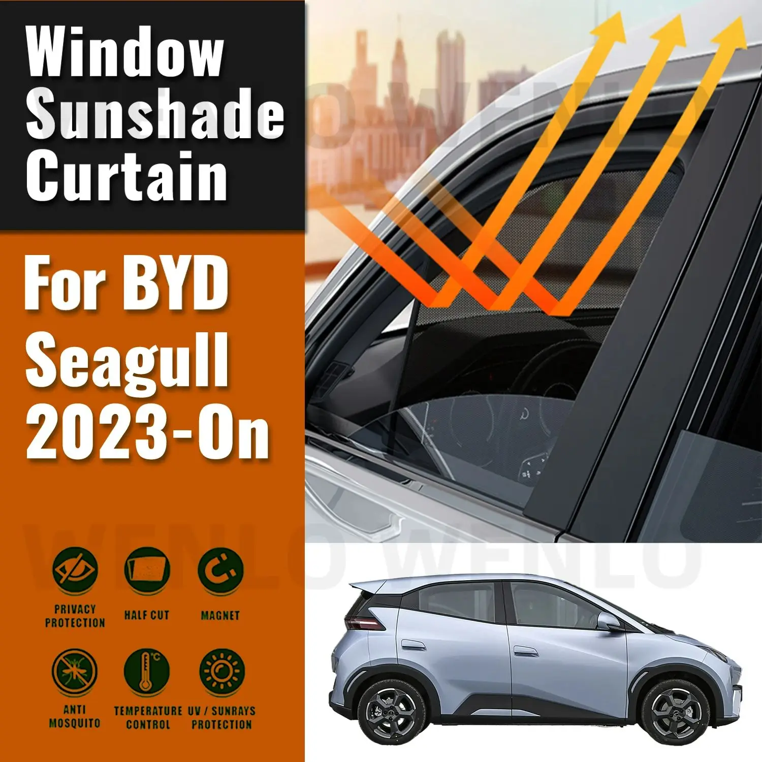 For BYD Seagull 2023 2024 Magnetic Car Sunshade Visor Front Windshield Frame Curtain Baby Rear Side Window Sun Shade Shield