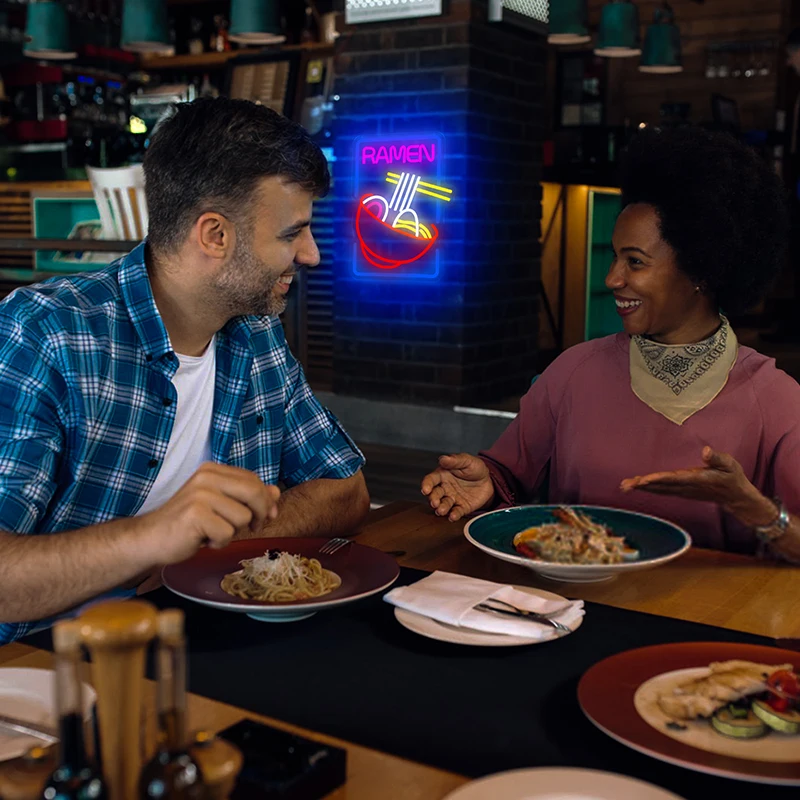 علامة رامين نيون لديكور الحائط، علامة إضاءة LED لمطعم قاعة الطعام والمطبخ، بار المنزل لهدايا عيد الميلاد وأعياد الميلاد