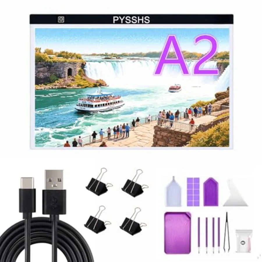 

Large A2 LED Light Pad for Diamond Art Painting and Tracing USB-Powered Light Board with 3 Brightness Levels - Includes Clips a