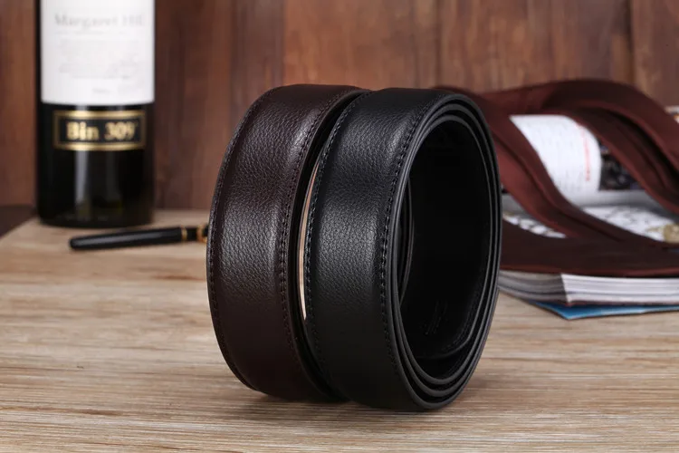 Herren-Gürtel mit 3,5 cm breitem, automatischem Verschluss, Gürtel ohne Schnalle, hochwertiger Gürtel aus PU-Leder für Herren, Jeansgürtel, breit. – Detail 2