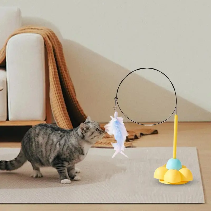 Interactive Cat Feather Toy Cat String Toy With Sticky Suction Cup Flexible Steel Wire Cat Springy Wand Toy For Play Exercise