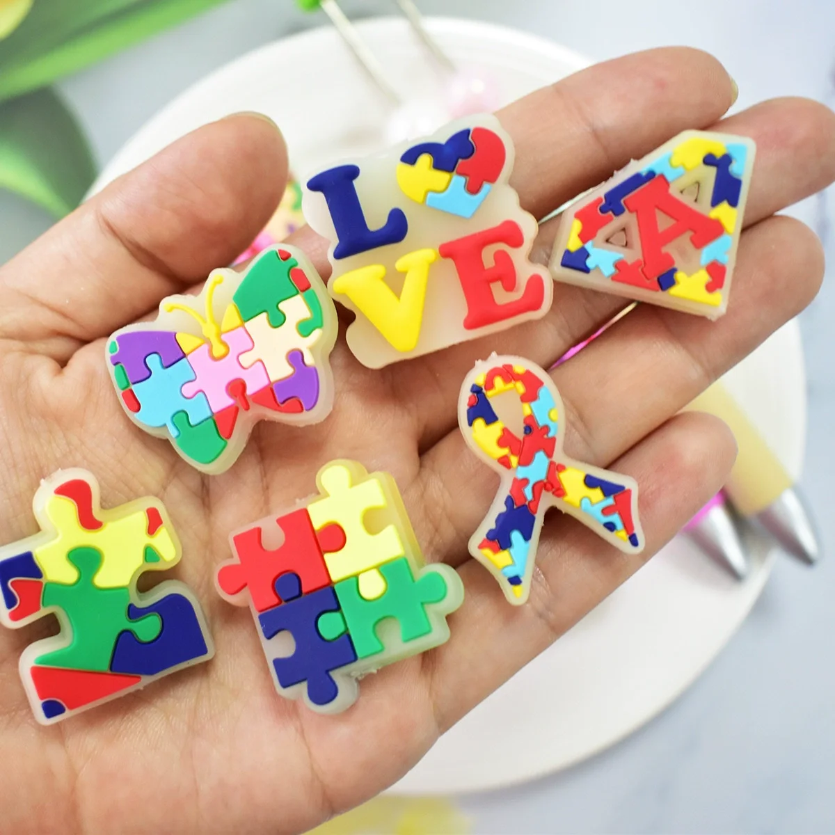 5/10Pcs Silicone Beads Autism Series Focal Beads Jewellery Making DIY Beaded Pen keychain Bracelets Jewelry Accessories Gifts