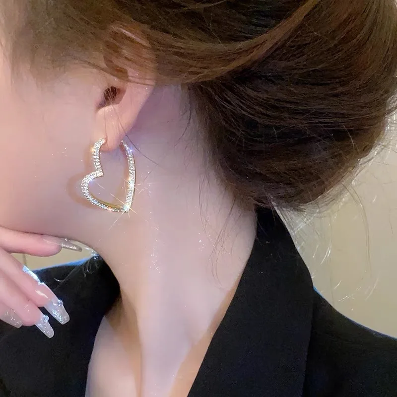 Full of diamond love front and back cross earrings women's new fashion temperament earrings senior sense niche earrings