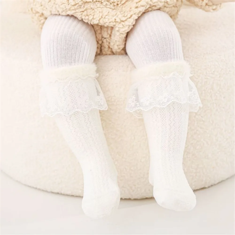 

Adorable Baby Girl Knee High Socks Soft Cotton Lace Trim Elastic Breathable Warm Comfortable Fashion Stockings for Toddlers