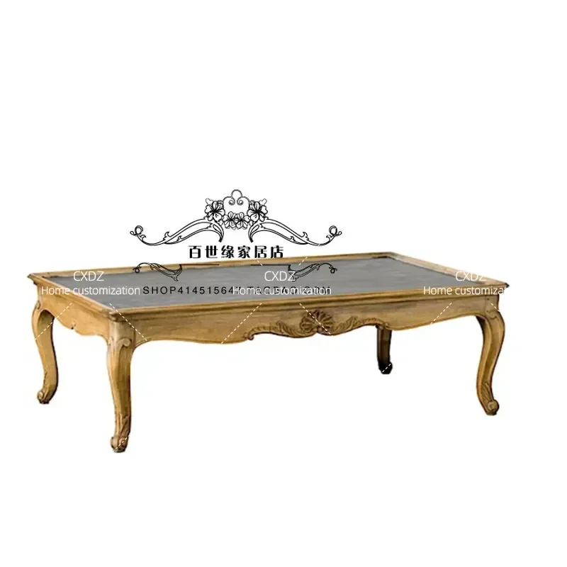 Rural Solid Wood Coffee Table Small Apartment Retro Carved Simple Rectangular Meeting Tea Table