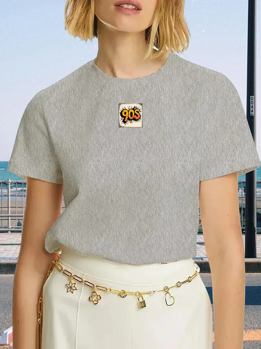 ผู้หญิงฤดูร้อน 90's พิมพ์ Gothic Crop TOP Streetwear Grunge VINTAGE Casual เสื้อยืดแขนสั้นสีฟ้า Y2k เสื้อผ้า