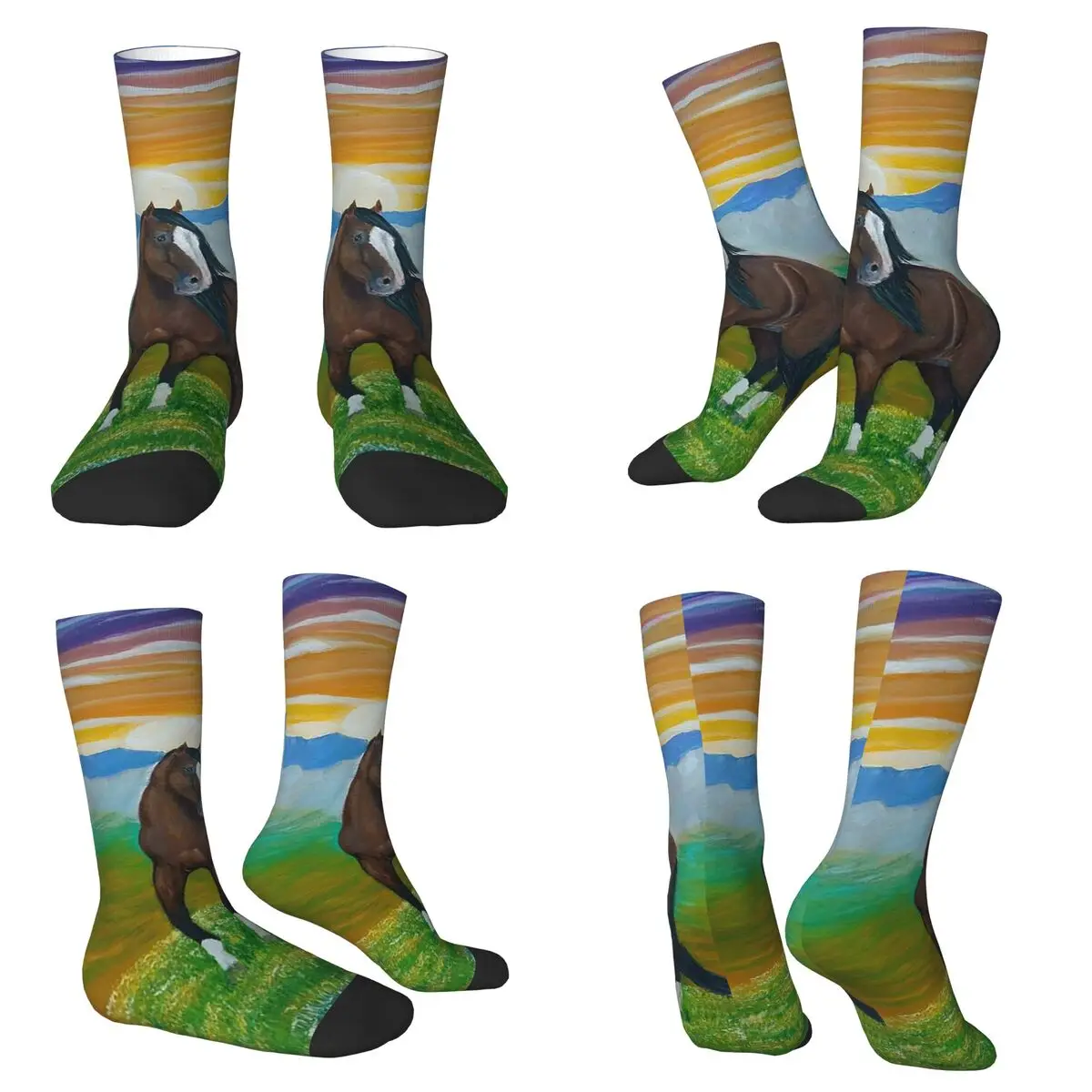 

Цветные дикие лошади, картина маслом, цветные носки в стиле Харадзюку, супер мягкие чулки, всесезонные длинные носки для мужчин и женщин, подарок на день рождения