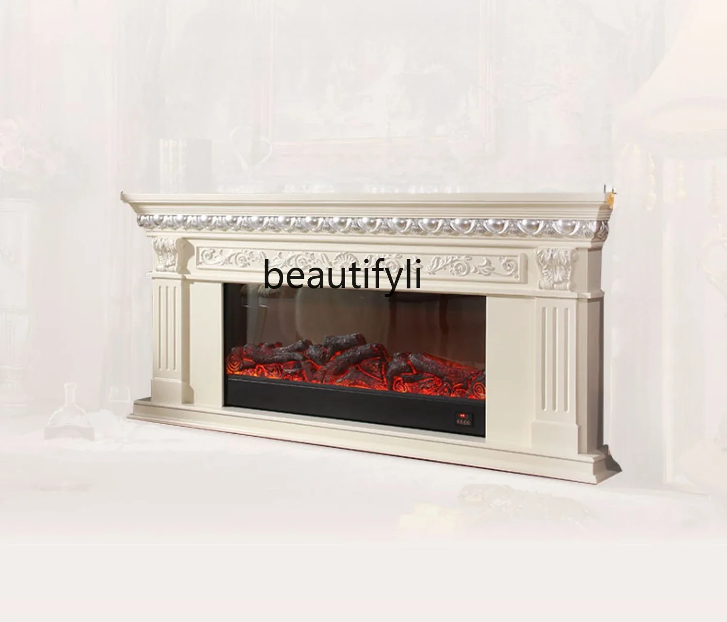 

European-Style Curio Cabinet Electronic Simulation Flame Fireplace Mantel French Retro Living Room TV Cabinet