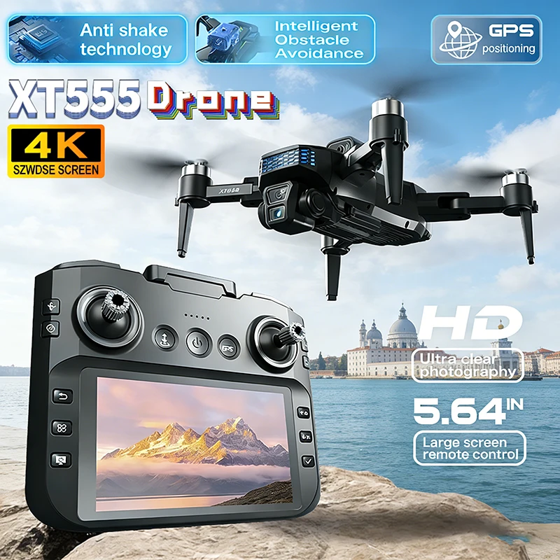 

XT555 GPS RC Drone Cam Professional 8K HD Dual Camera Brushles Motor 5G WIFI FPV Foldable Screen Display RC Quadcopter Toys gift