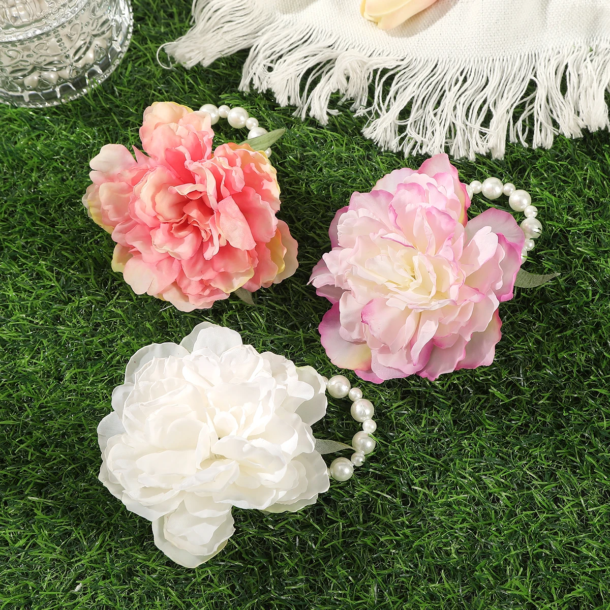 AWAYTR Artificial Rose Flowers Scrunchies Ponytail Pearl Hair Rope for Women Elastic Hair Bands Rubber Gum Band Hair Accessories